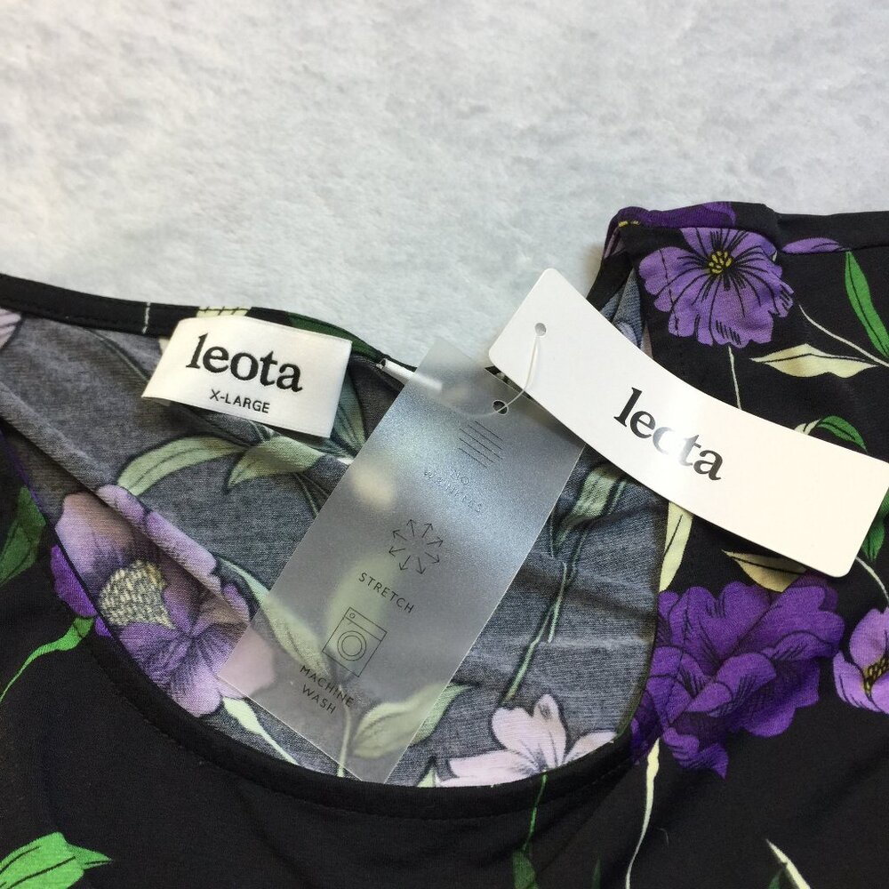 New! Leota Blouse Tunic Top XL Black Purple Floral Knit 3/4 Flare Sleeve - Picture 4 of 16